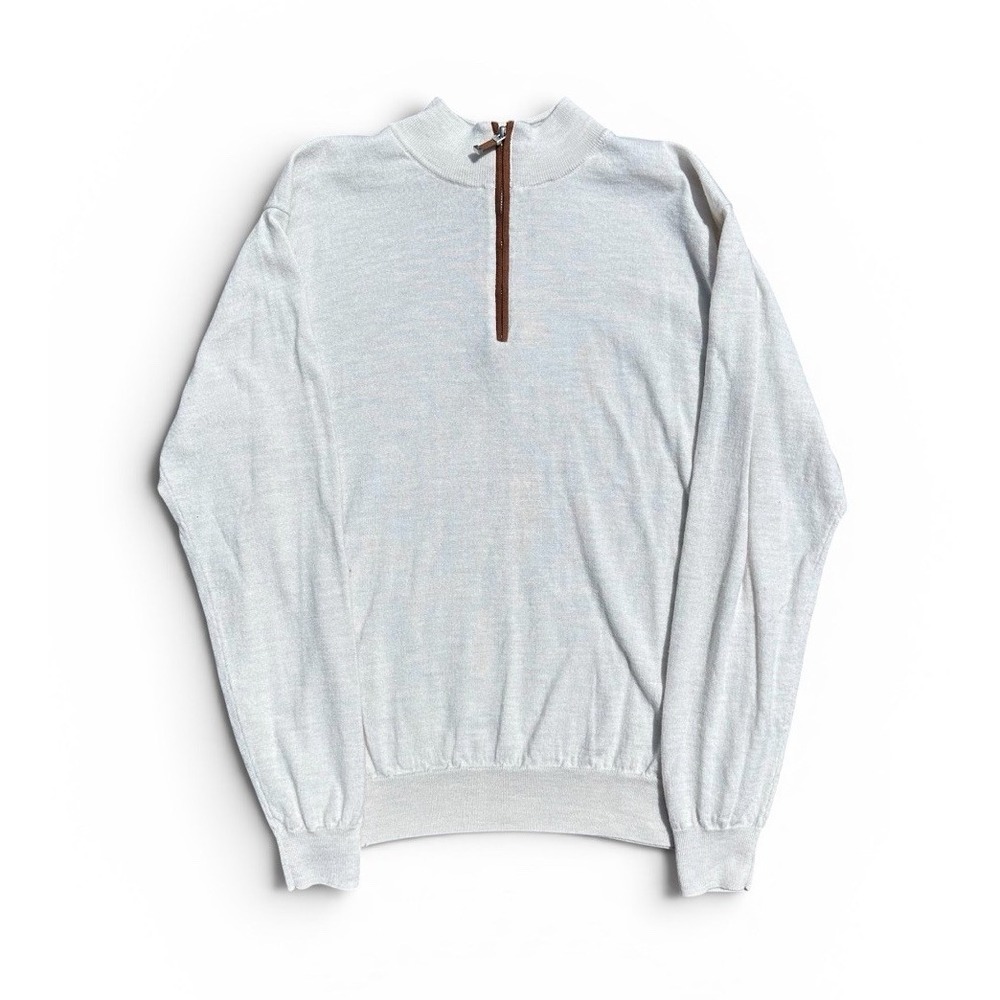 Peter Millar Men's Merino Wool Blend Quarter Zip Sweater Ivory Men's Size Large